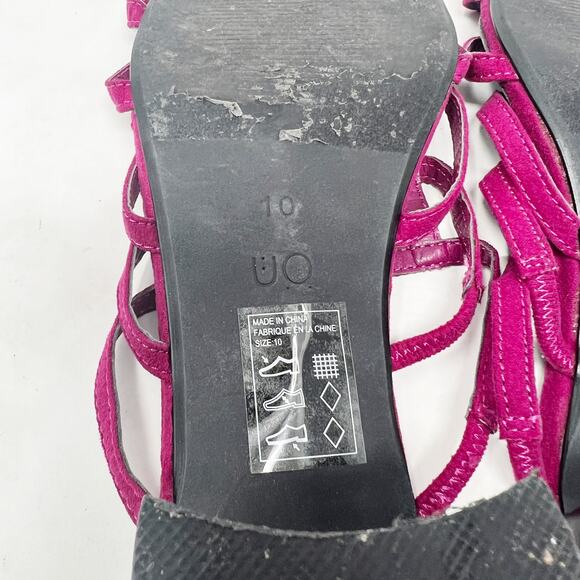 [Urban Outfitters] Fuchsia Pink Faux Suede Caged Lattice Block Heel Mules Sz 10 - Picture 10 of 11